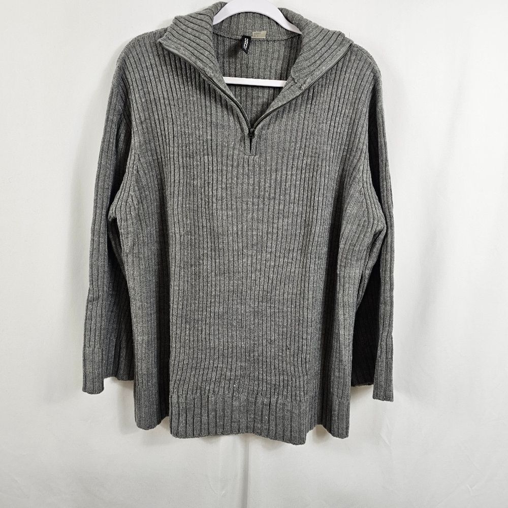 H&M Oversized Half Zip Sweater in Dark Gray - Size M